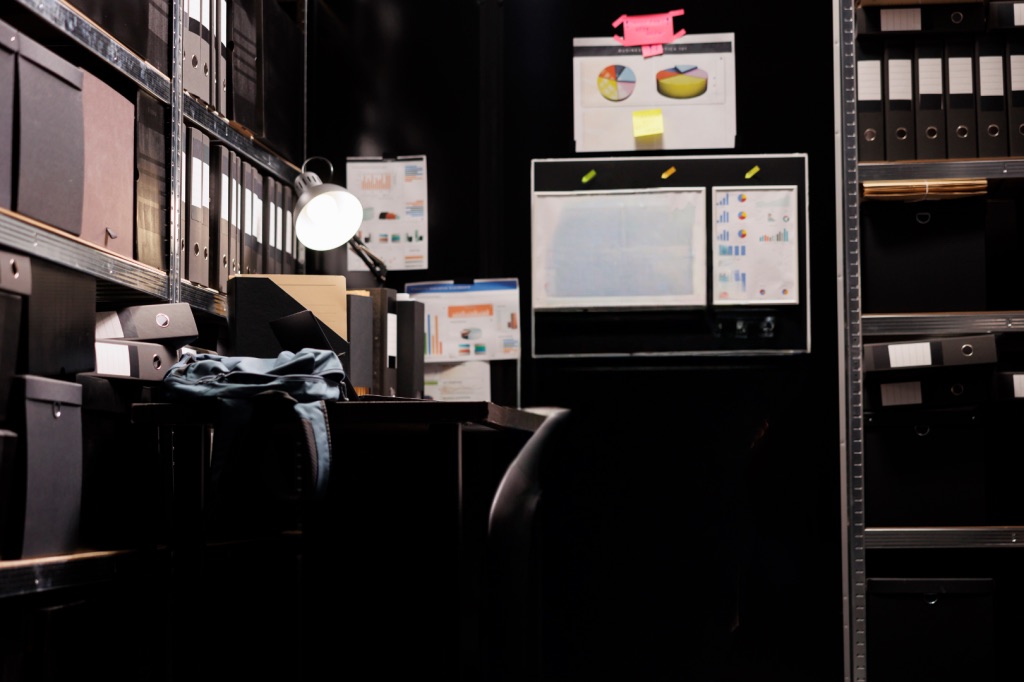 Espacio de archivo y análisis con expedientes y documentación organizada